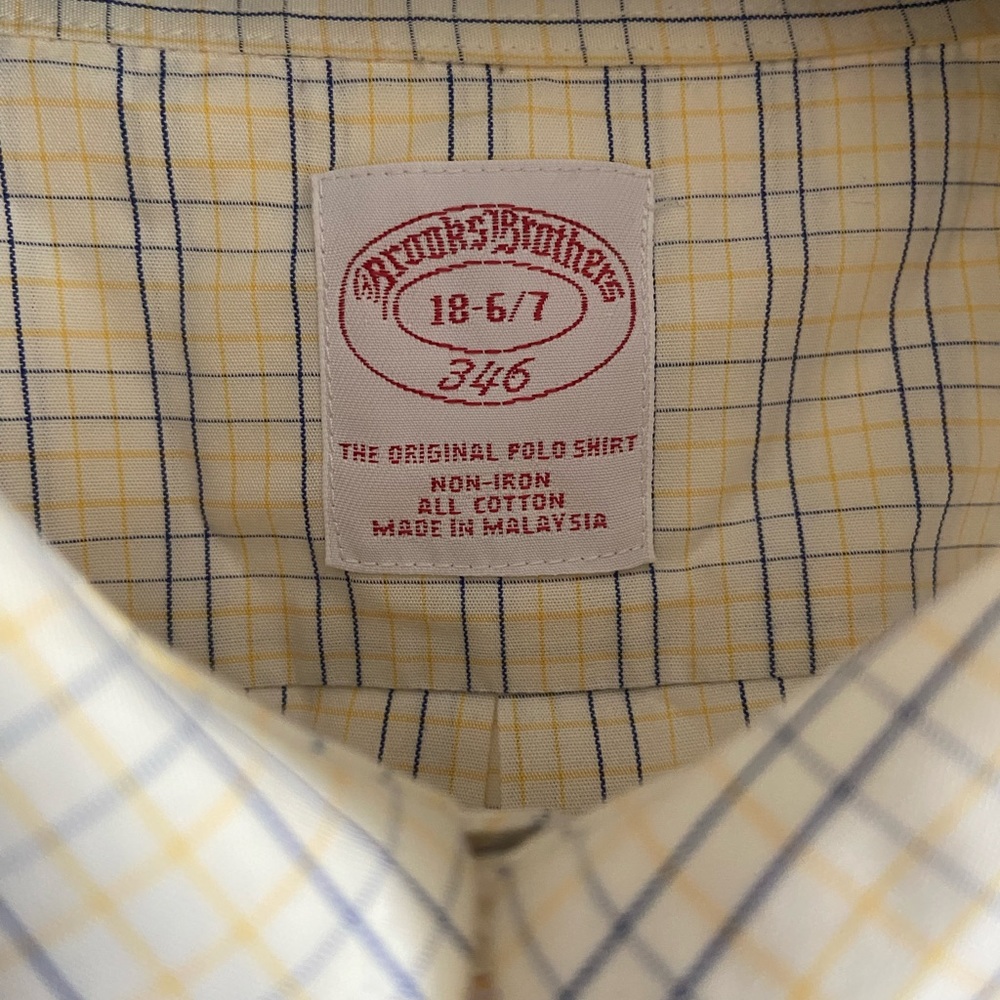 Brooks Brothers Dress Shirt | XXL | Yellow + Blue Plaid